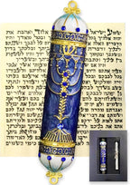 Exquisite Enamel Design Mezuzah with Scroll, Easy Install Use Double-Sided Tape, Royal Blue Mezuzah for Door with Crystal Diamond Accent for Any Memorable Jewish Occasions, 3.8”