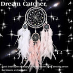 Dream Catcher for Girl Pink, Handmade Romantic Unique Dreamcatcher Beads and Feathers Wall Hanging Ornament Gift for Bedroom