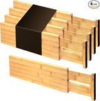 Utoplike Bamboo Drawer Dividers Large, 4'' High Adjustable Kitchen Drawer Organizers for Clothing, Spring Loaded, Works in Bathroom, Bedroom, Dresser, Desk, 4 pcs