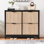 4 Flip Drawers Shoe Cabinet Storage for Entryway, Narrow Hidden Wood Shoes Organizer Cabinet Front Door Entrance Thin Free Standing Front Door Shoe Rack Storage for Entryway(Oak&Black)