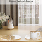 Acrylic Coaster Decorative Plates,2Pcs/Set Office Desk Accessories, Clear Dinosaur Egg Shape Coffee Cup Decor, Perfect for Tabletop Protection and Display.（Gold）
