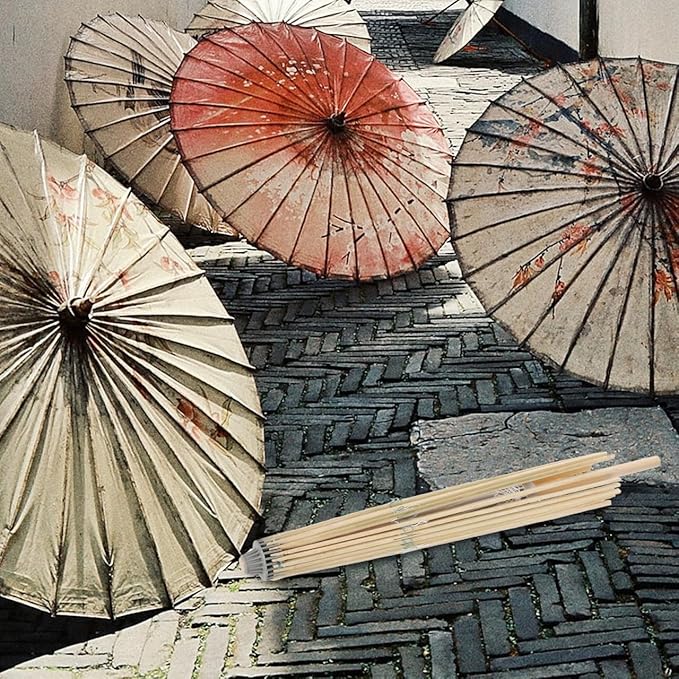 Cabilock Paper Umbrella Frame Replacement Bamboo Stand for Oiled Paper, 32 Inch Parasol DIY Repair and Stage Decor Durable Folding Umbrella Skeleton Holder