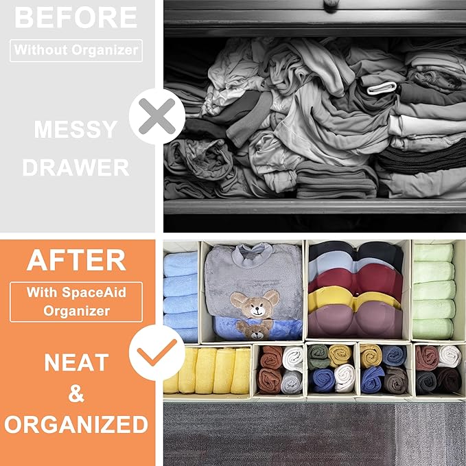 Clothes Organizer, Storage Drawer, 12 Piece Fabric Drawer Organizer Foldable Wardrobe Divider for Clothing, Underwear, Socks, Bra and Scarf, Home Storage Box in Drawers and Closet