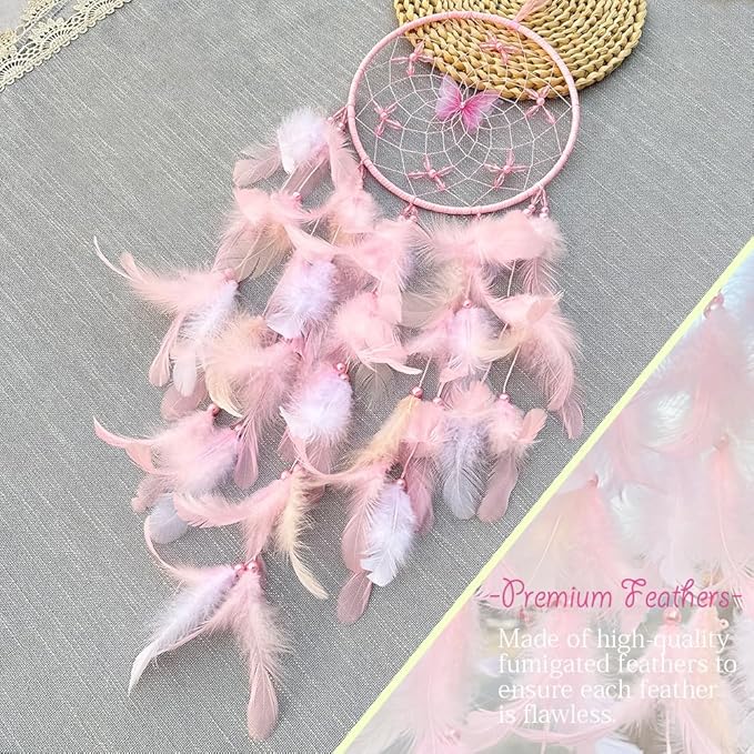 Handmade Feather Dream Catchers, Dream Catchers for Girls with Butterfly, Art Room Decoration for Kids Bedroom, Home Decoration Wedding Party Blessing Gift (Purple)