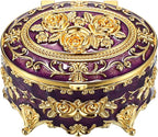 Hipiwe Vintage Oval Jewelry Storage Box Metal Trinket Organizer Purple Treasure Chest Box for Earring Necklace Ring Holder Gift for Women