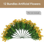 Artificial Faux Flowers Plants for Outdoors Outside Spring Summer Decoration,12 Bundles Realistic Fake Flowers Plant Greenery Silk Daisy UV Resistant Planters Balcony Porch Patio Garden Home（Yellow）