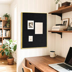 Linen Bulletin Board 36" x 24", Black Fabric Pin Board with Gold Aluminum Frame, Decorative Vision Board for Home Office, Bedroom & Dorm Wall Decor, Includes 10 Push Pins