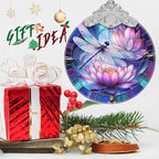 Stained Glass Dragonfly on Lotus Flower Ornament - Christmas Tree Decor Idea