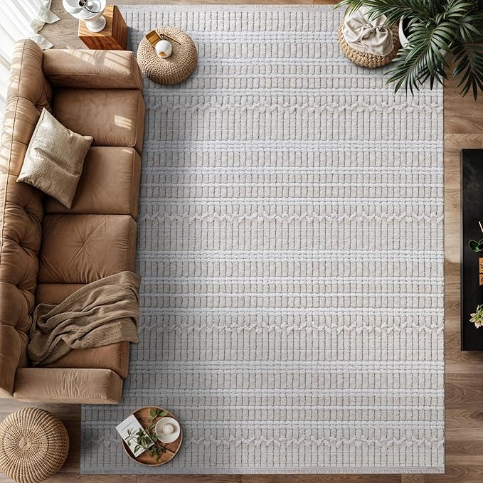 Modern Indoor Rug Stripe 5x7 Area Rugs for Living Room Luxury Kitchen Bedroom Durable Soft Geometric Durable Low and High Pile Stain Resistant Non Shedding Area Carpet 5x7