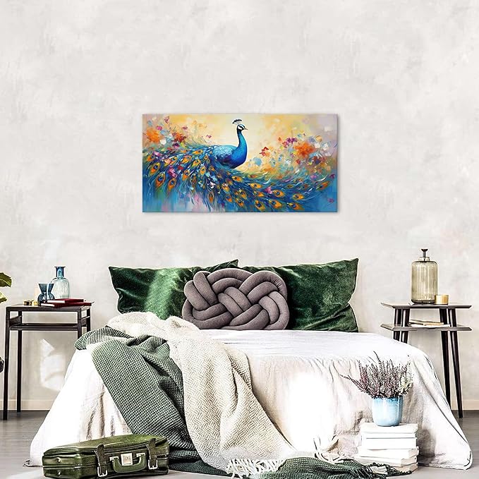 Abstract Peacock Wall Art Colorful Peacock Pictures Wall Decor Abstract Bird Canvas Poster Watercolor Animal Prints Painting Vintage Framed Artwork for Living Room Bedroom Home Decorations 20x40