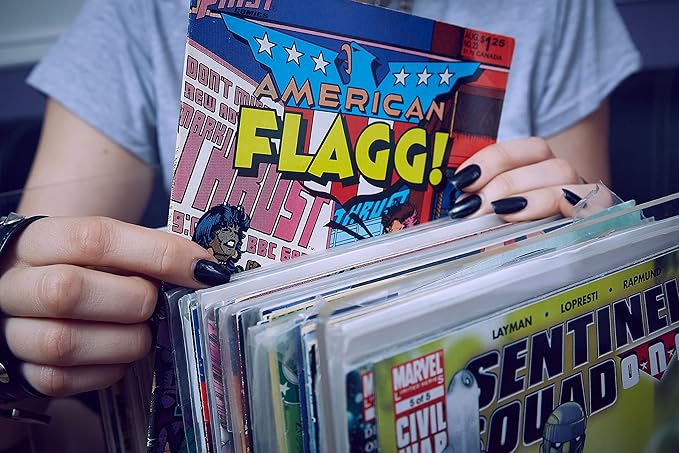 Patented Comic Book Storage Holder – Wooden & Acrylic Display Box/Case for Collectors – Organizer for Comics, Magazines & Books – Holds 150 Issues, 14.5x8 in (Black)