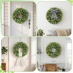 20" Boxwood Wreath for Front Door - UV Resistant Artificial Greenery Wreath with Detachable Hello Sign & Sash, All-Season Spring or Summer Wreaths Decorative Wreath for Indoor/Outdoor Wall
