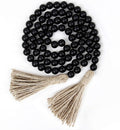 58in Wood Bead Garland with Tassels, Farmhouse Rustic Country Decor Prayer Boho Wall Hanging Decoration (Black)