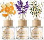 Reed Diffuser Set, Lavender Osmanthus Orange&Lemon Scent Oil Diffusers with Sticks for Home Office Bathroom Aromatherapy Decor 1.69oz X 3