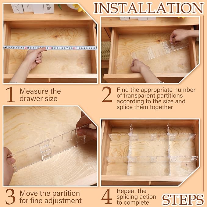 45 Pcs Adjustable Drawer Dividers with Fixed Buckle Drawer Organizer Box Dividers Back To School Gift for Socks Underwear Makeup Kitchen Bedroom Dresser Office Storage (Clear)