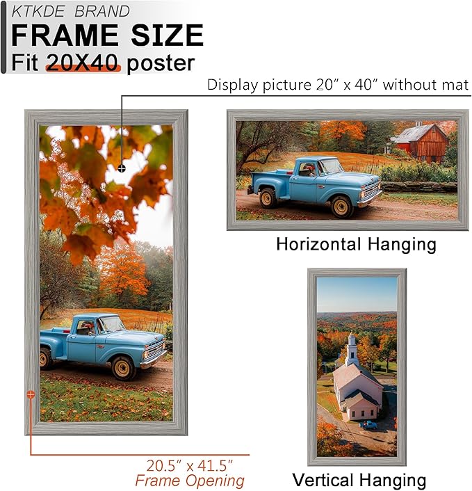 KTKDE 20x40 Picture Frame Set of 3, Poster Frame Wooden Gray 40 by 20 in for Pictures and Art Prints, Exhibition, Caffe Large Frame for Photos, best gift