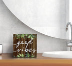 SRADMO Inspirational Green Botanical Eucalyptus Leaves Wood Box Sign Desk Decor, Rustic Eucalyptus Leaves Wooden Block Box Sign Decor for Home Office Shelf Table Decorative Accessories