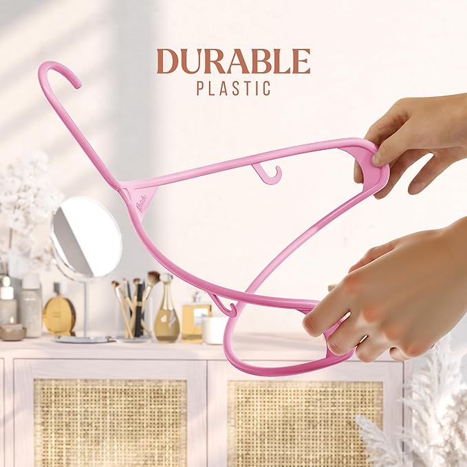 Plastic Hangers 50 Pack Pink - Clothes Hangers - Makes The Perfect Coat Hanger and General Space Saving Clothes Hangers for Closet - Percheros Ganchos para Colgar Ropa Hangars