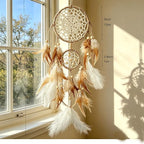 5 Pcs/Set Large Dream Catchers Boho Wall Decor Feather Handmade Traditional Dream Catcher Wall Hanging Decor for Kids Bedroom Adult Living Room Home Bohemian Decorations (Hemp Rope)