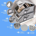 2 Pack Hat Storage for Baseball Caps, Hat Box with Clear View Window, Hat Organizer for Baseball Caps Holds 30 Caps with Cardboard for Men & Women, Ball Cap Organizer for Closet & Shelf (Light Gray)