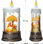 Fall Snow Globe Lantern Fall Decor Candle Shape with Gnome and Turkey, Lighted Thanksgiving Decorations with Timer Swirling Glitter for Tabletop Autumn Festival Harvest Day