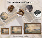 Vintage Gold Framed Wall Art Retro Fall Sunset Country Oil Painting Canvas Prints Watercolor Autumn Landscape Picture Rustic Farmhouse Soft Nature Poster Artwork for Living Room Bedroom, 9x11in