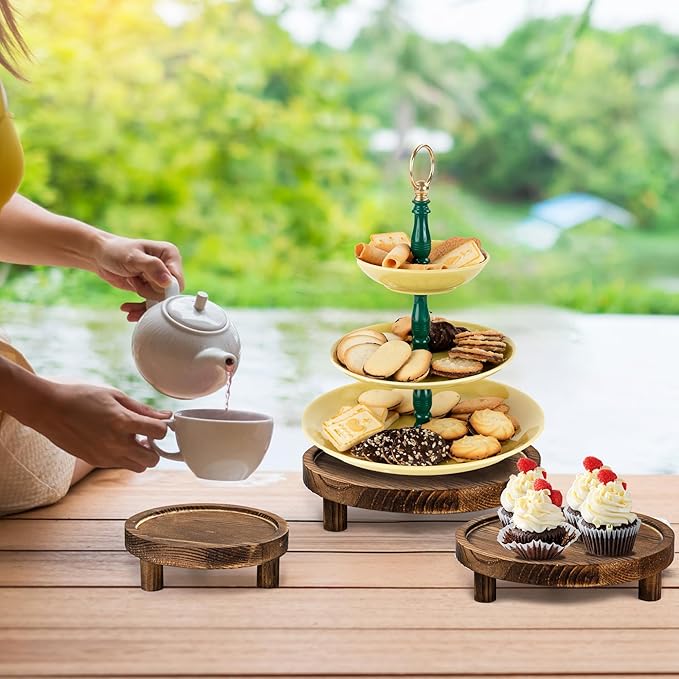 8PCS Wooden Risers for Display Wood Cake Stand for Party Round Food Risers for Buffet Wooden Holder Rustic Riser for Decor Tiered Tray Decor Home Kitchen (Rustic, 8 PCS (10", 8”, 6”, 5”))