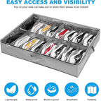 INAYA Under Bed Shoe Storage Organizer Set of 2, Fits 32 Pairs, Underbed Shoe Box Storage Containers Adjustable Dividers w/Bottom Support, Clear Foldable Shoes Storage w/Reinforced Handles