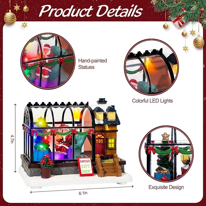 LED Lighted Christmas Village Greenhouse - 6.1" Christmas Village House Decoration, Xmas Collectible Buildings for Holiday Decor for Home, Ballroom Disply and Desktop
