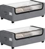 Under Bed Storage With Wheels, Tall Under The Bed Storage, Underbed Storage Containers With Lids, Metal Frame, 90L Capacity, Large Size