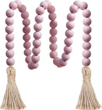 Meplait 39in Wood Bead Garland Farmhouse with Tassels,Versatile Prayer Beads Boho Chic Wall Hanging Home Decor (Pink)