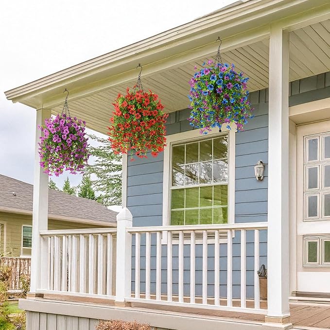 INQCMY 2Pcs Artificial Fake Hanging Flowers for Outdoors UV Resistant Artificial Plants for Spring Summer Decor Look Real Faux Flowers for Outside Home Planter Porch Patio Decor