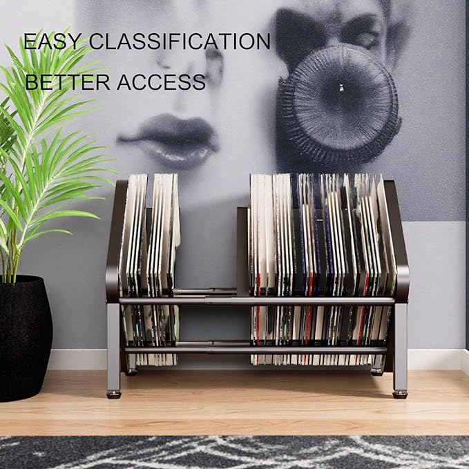 Vinyl Record Storage,80-100 LP Scalable Vinyl Record Holder,Retro Style Organizer,Metal Album Storage Rack for Magazine,Files,Book,Albums & Office Storage(Black)