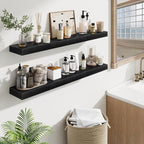Fun Memories 40 Inch Floating Shelves, Long Wood Wall Shelf Set of 2 with Invisible Brackets, for Bathroom, Living Room, Bedroom, Kitchen, Black