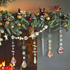 GuassLee Christmas Crystal Prism Ornaments for Christmas Tree - 6pcs Iridescent Teardrop Crystal Glass Sun Catcher for Christmas Decorations Indoor Tree Birthday Party Decor