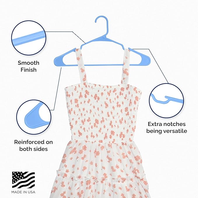 Plastic Hangers 50 Pack - Space Saving Clothes Hangers, Made in USA, Durable & Strong Plastic Shirt & Coat Hanger with Notches & Shoulder Grooves, Non-Slip Clothing Hangers | Victory Blue