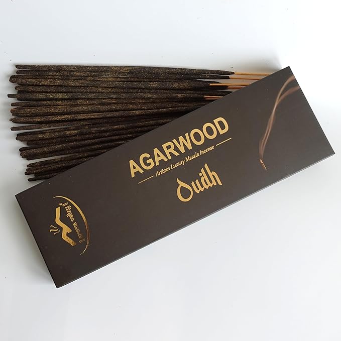 Oud Agarwood Incense Sticks - Artisan Luxury Masala Incense - Rolled Long-Burning (75 Minutes) Extra-Thick Sticks - Exotic Divine Scent for Home, Spirituality & Meditation - Oudh