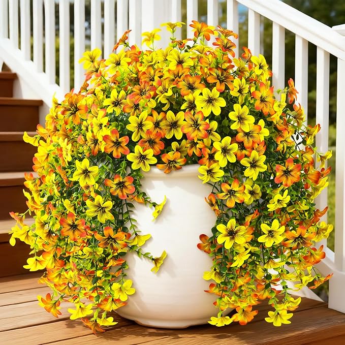 INQCMY Artificial Flowers for Outdoor Faux Hanging Plants Spring Outside Decoration,2Bundles Fake Silk Flowers Realistic Outdoor Flowers No Fade UV Resistant Porch Patio Window Yard Balcony Decor