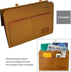 Bedside Caddy, Sofa Caddy, Storage Organizer Pocket for Dorm, Bedroom, 5 Pockets Felt Organizer for Magazine, Remote, Phone, Tablet, Pad, Glasses, Pen, Remote Control (Brown-Short)