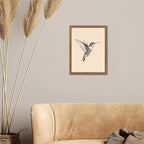 Vintage Framed Wall Art, Birds Canvas Prints, Hummingbird Sketch Painting Picture, Neutral Farmhouse Artwork Wall Decor for Living Room Bedroom – Dark Wooden Frame 12x16in