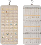Dynoro Double-Sided Hanging Jewelry Organizer, Large Lvory Storage Roll for Earrings, Necklaces, Rings, 48 Pockets 21 Hooks, Durable Oxford Fabric for Closet, Wall, Door, 1 piece, Jewelry Not Included