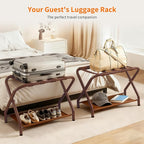 Heybly Luggage Rack for Guest Room, Pack of 2, Steel Folding Suitcase Stand with Storage Shelf for Bedroom, Hotel, Foldable Steel Frame, Guest Room 26.2" L x 14.4" W x 20.5" H, Brown HLR004Z2