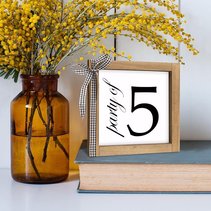 6 Inch Party of 5 Sign, Wooden Frame Family of 5 Decor, Rustic Gift for Family Indoor Table Tiered Tray Shelf Desk Farmhouse Home Decorations
