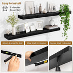 Fun Memories 40 Inch Floating Shelves, Long Wood Wall Shelf Set of 2 with Invisible Brackets, for Bathroom, Living Room, Bedroom, Kitchen, Black