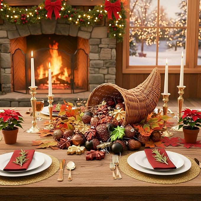 Soaoo 30 Pcs Acorn Hanging Ornaments for Winter Tree Maple Leaves Plastic Hanging Pendant Small Winter Decorations for Home Table Fireplace Party Decor(Matte Style)