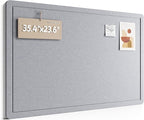 Fluxynara Bulletin Board,35.4" x 23.6" Cork Board Alternative with 12 Safe Removable Adhesive Tabs, Foldable Felt Pin Board for Home Office, Classroom, Bedroom,Entryway for Walls—Soft Gray