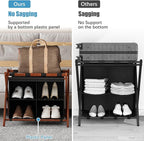 Luggage Rack for Guest Room, Folding Suitcase Stand with Fabric Storage Shelf, Upgraded Bamboo Luggage Holder, Steel Foldable Luggage Stand for Guest Room, Bedroom, Hotel, Walnut