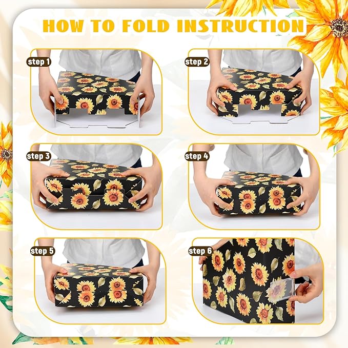 AmazingSpark Set of 4 Sunflower Magazine Holder Decorative Foldable Magazine Storage Boxes with Acrylic Label Holders Coquettish Boho Organizer for Office Home Organization Storage