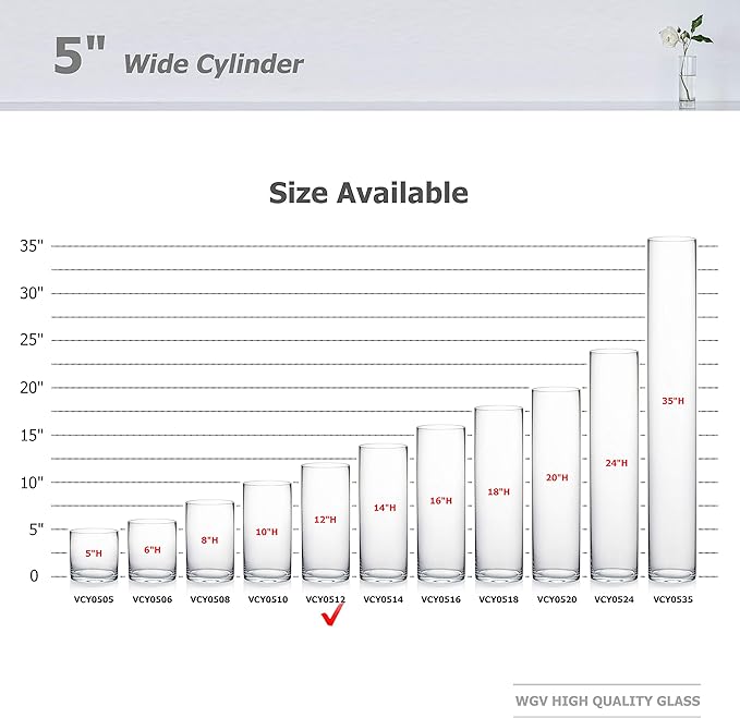 WGV Cylinder Vase Bulk, Diameter 5", Height 12", Clear Glass Floral Planter Container, Tall Centerpiece Arrangement for Wedding Party Event Home Office Decor, 6 Pieces