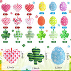 Jutom 54 Pcs Felt Valentine's Day Heart Hanging Ornaments St. Patrick's Day Shamrock Easter Egg Ornaments Heart Shaped Clover Baubles Shamrock Egg Felt Decoration for Holiday Favor (Cute)